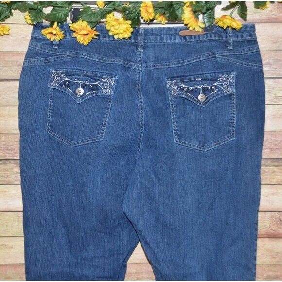 Cos Jeans Blue Denim Jeans Plus Size 22W Embroidered Boot Cut Stretch Western - Picture 5 of 10